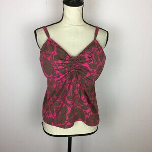 Lands' End Tankini Swim Top 16W Womans Plus Pink Green Floral Underwired V-Neck